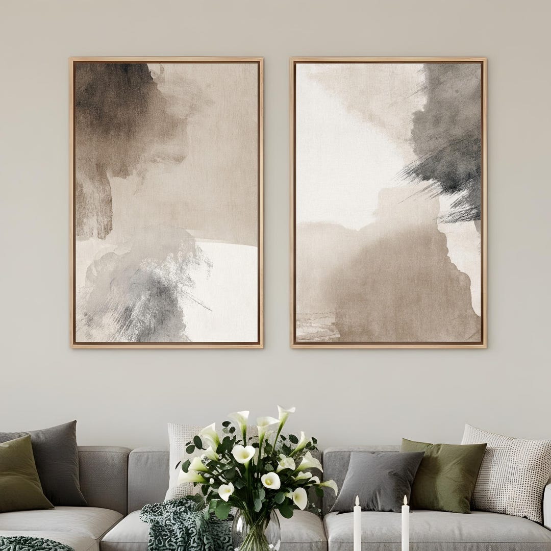 Abstract Beige & Gray Framed Canvas Art Set, Modern Minimalist Decor - Etsy