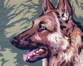 Dog needlepoint Vintage French needlepoint tapestry Alsatian dog Finished needlepoint 18.6 x 14.4 in