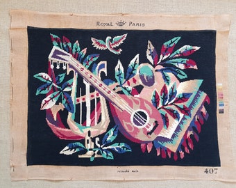 Vintage tapestry finished needlepoint tapestry Modern The zither Lurcat Picard le Doux style 28.2" x 20.2"