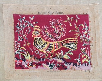 Vintage French needlepoint rooster tapestry embroidery Finished needlepoint Lurcat Picard le Doux style - Rare one 25.6" x 18.6"