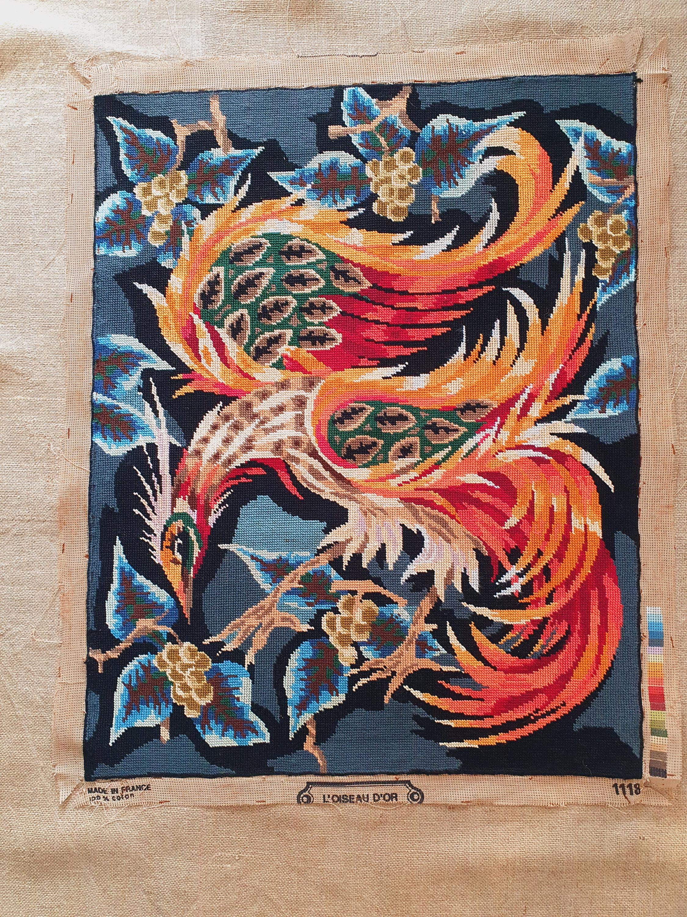 Vintage Modern French Completed Needlepoint Tapestry Canvas