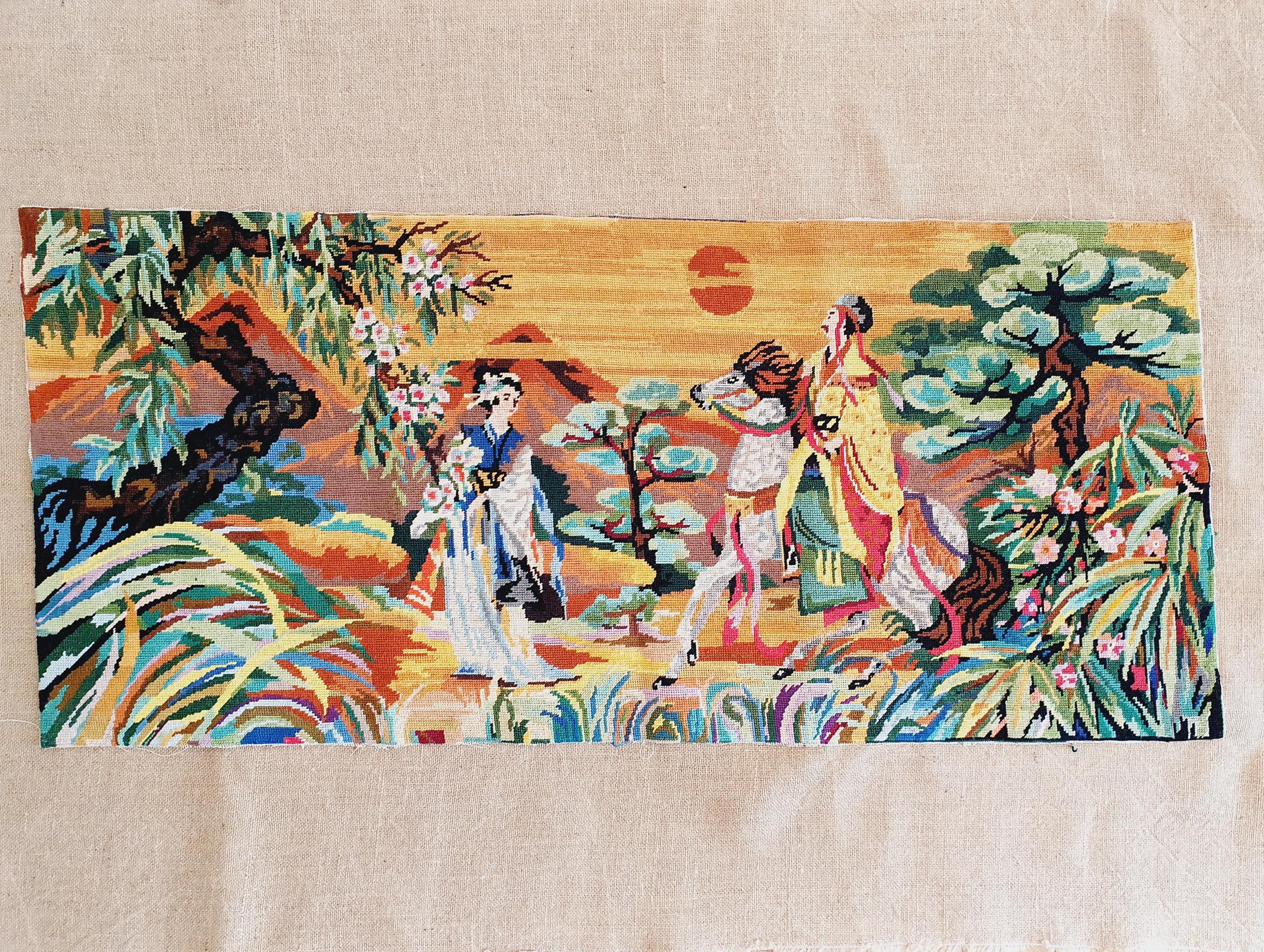 Tapisserie Italienne Vintage – Motif Fleurs Tissé 38x30 Cm – Déco Murale Élégante