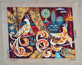 Modern French completed needlepoint tapestry Lurcat Picart le Doux style Island of Birds 27.8" x 21.8"