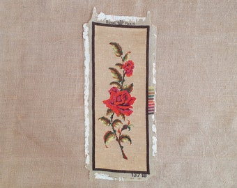 Completed rose needlepoint floral finished French tapestry beige background 7.6" x 19.8"
