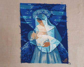 Rare vintage French needlepoint Maternity after Louis Toffoli finished tapestry 27.2" x 21.4"