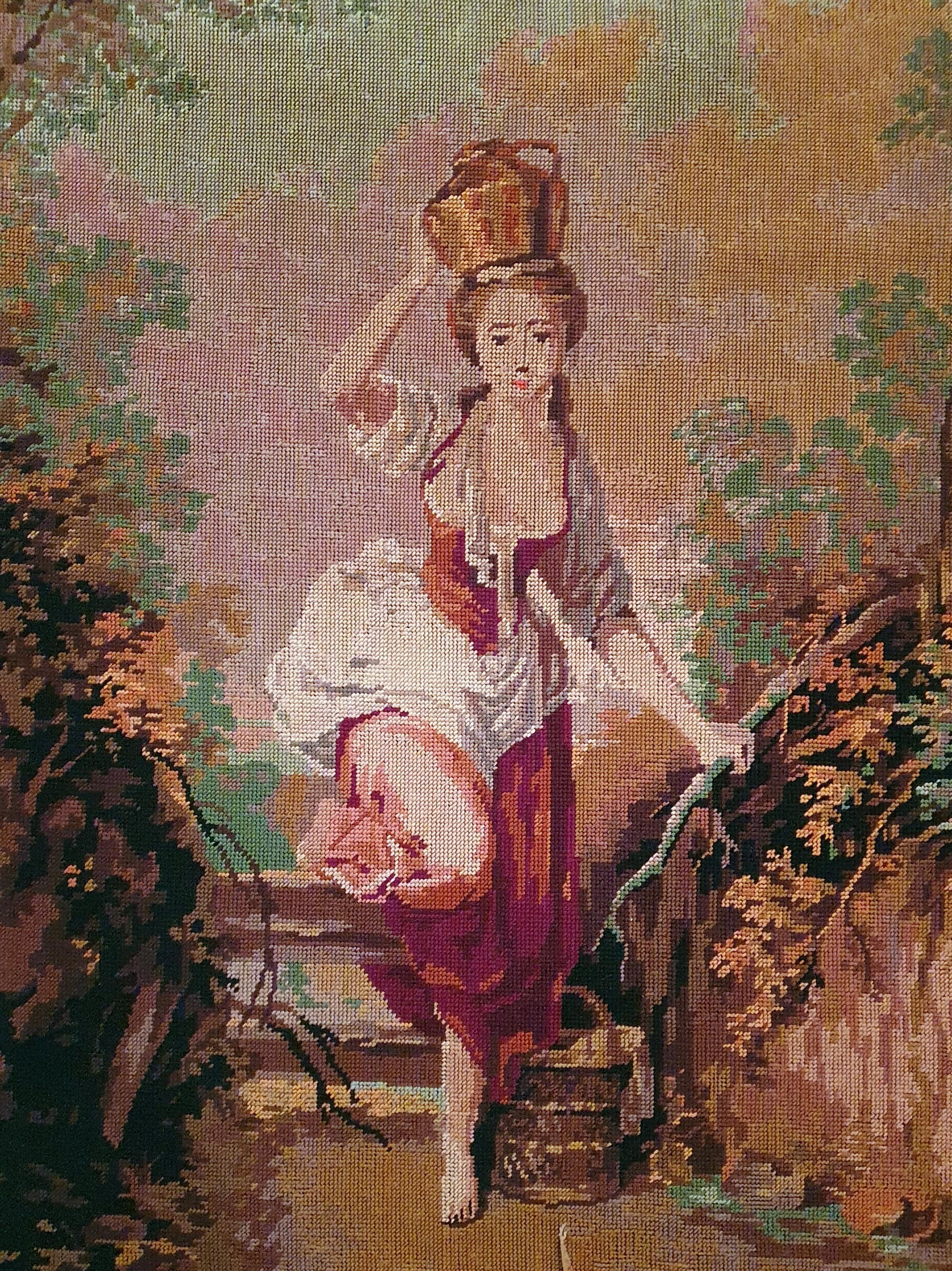 Tapisserie Italienne Vintage Fleurie Tissée - 38x30cm Neuf (NOS)