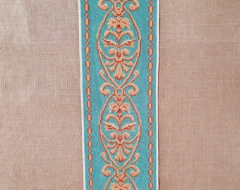 Small frieze Turquoise yellow and copper shades Completed vintage needlepoint 27.6" x 8.8"