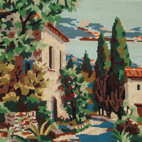 Jahrgang Französisch Nadelspitze Wandteppich Leinwand Wandbehang Kissen Kissenbezug Landschaft der Provence
