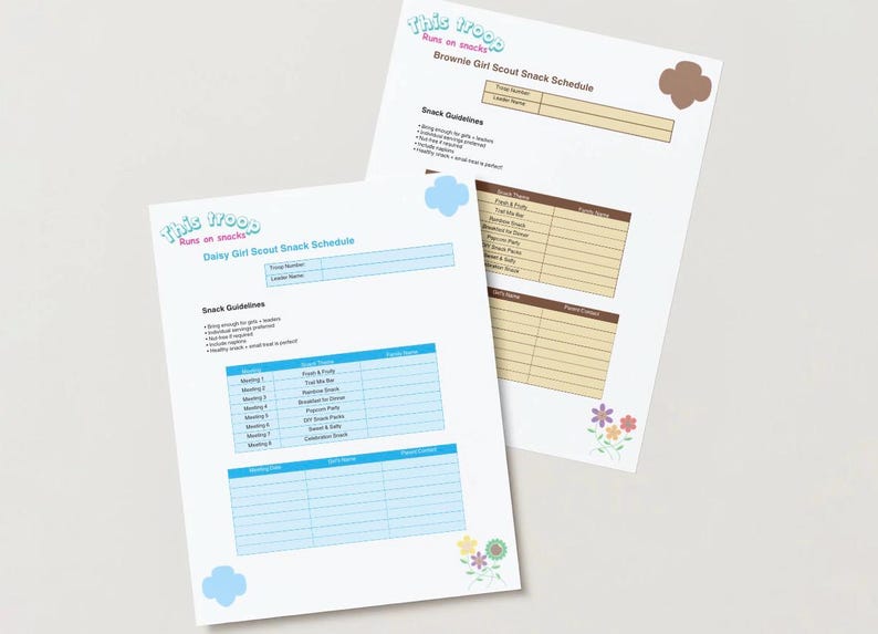 Gs Snack Mat Girl Scout Snack Schedule Printable | Daisy, Brownie, Junior Troop Sign ...