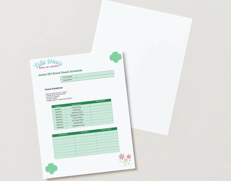 Gs Snack Mat Girl Scout Snack Schedule Printable | Daisy, Brownie, Junior Troop Sign ...