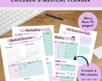 Kinder Arztplaner | Printable & Digital Gesundheit Organizer für Kinder | ADHD, Autismus, Asthma und Chronische Krankheiten Tracker
