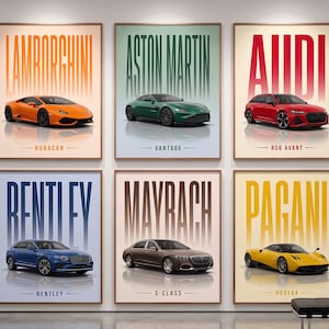 Minimalistische auto-kunst, autoposter set, supercar muurdecoratie, luxe autoposter, autoprint set, sportwagenposter (digitale download)