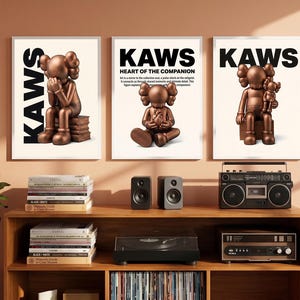 Kaws Wall Art Poster Set of 3, Hypebeast Decor, Kaws Figures Print, Editorial Magazine Poster, Bronze Wall Art, Digital Download