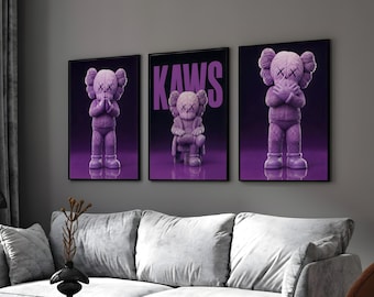 Purple KAWS Inspired Poster Set of 3 | Printable KAWS Wall Art | Hypebeast Graffiti Decor | Modern Minimalist Wall Prints | Digital Download