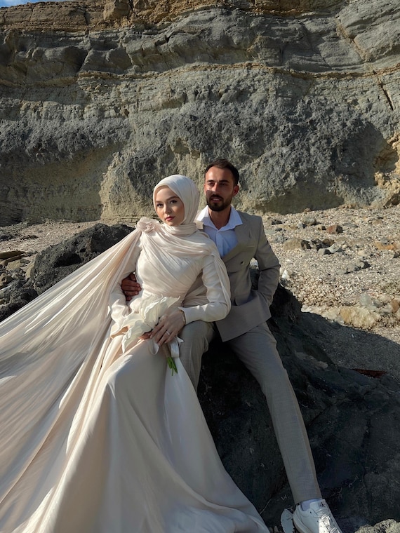a line wedding dress with cape A-line Chiffon Wedding Dress With Cape Sleeves,High Neck Bridal Gown,WD01039, US14 / Black