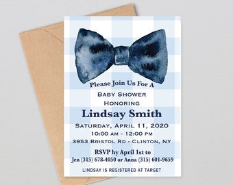 Boy Bow Tie Baby Shower Invitation, Boy Nautical Baby Shower, Preppy Boy Baby Shower - Digital File