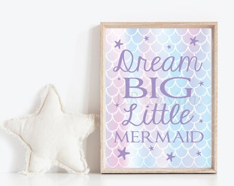 Girl Mermaid Bedroom Decor, Mermaid Nursery Art, Mermaid Baby Shower Decor