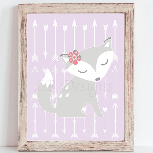 Pink Girl Fox Nursery Decor Baby Girl Woodland Nursery Art Etsy