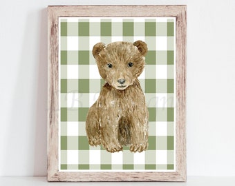 Boy Brown Bear Nursery Print, Boy Woodland Animal Nursery Art, Boy Woodland Bedroom Decor