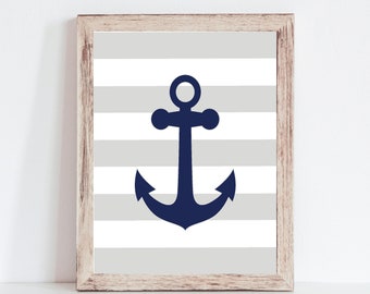 Baby Boy Nautical Nursery Decor, Navy Blue Anchor Nursery Art, Boy Whale Nursery Wall Decor