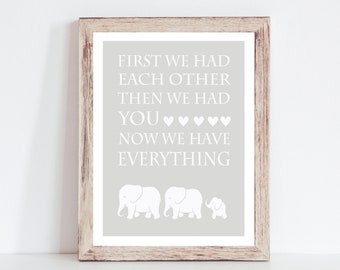 Gray Neutral Elephant Safari Nursery Decor, Gray and White Safari Animals  Nursery Print, Elephant Theme Baby Shower Decor -Unframed