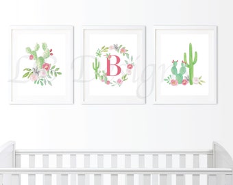Baby Girl Cactus Nursery Printables, Girl Boho Cactus Bedroom Decor, Girl Cactus Baby Shower Decor - Digital Files