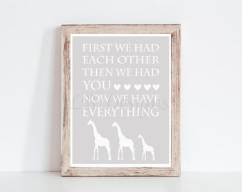 Gray Gender Neutral Giraffe Nursery Wall Art, Baby Safari Animals Nursery Decor, Gender Neutral Safari Baby Shower Decor-Digital File