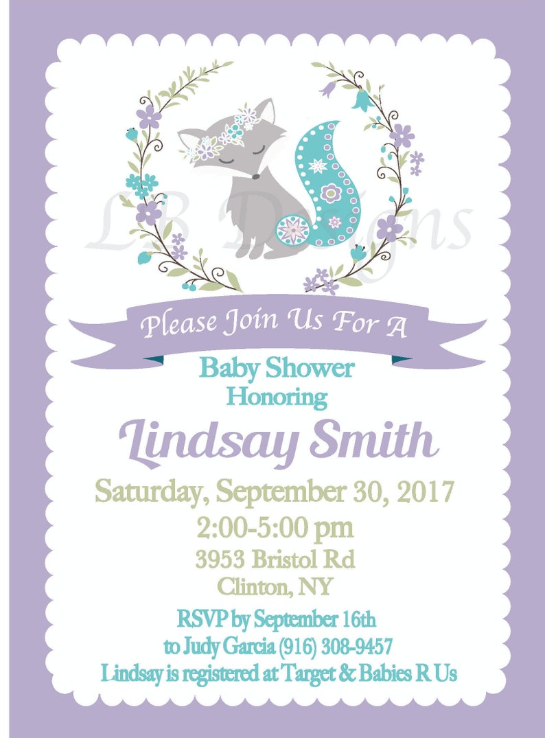 Girl Woodland Baby Shower Invites Purple And Teal Invitation Etsy Girl Woodland Baby Shower Invites Purple And Teal Invitation Etsy