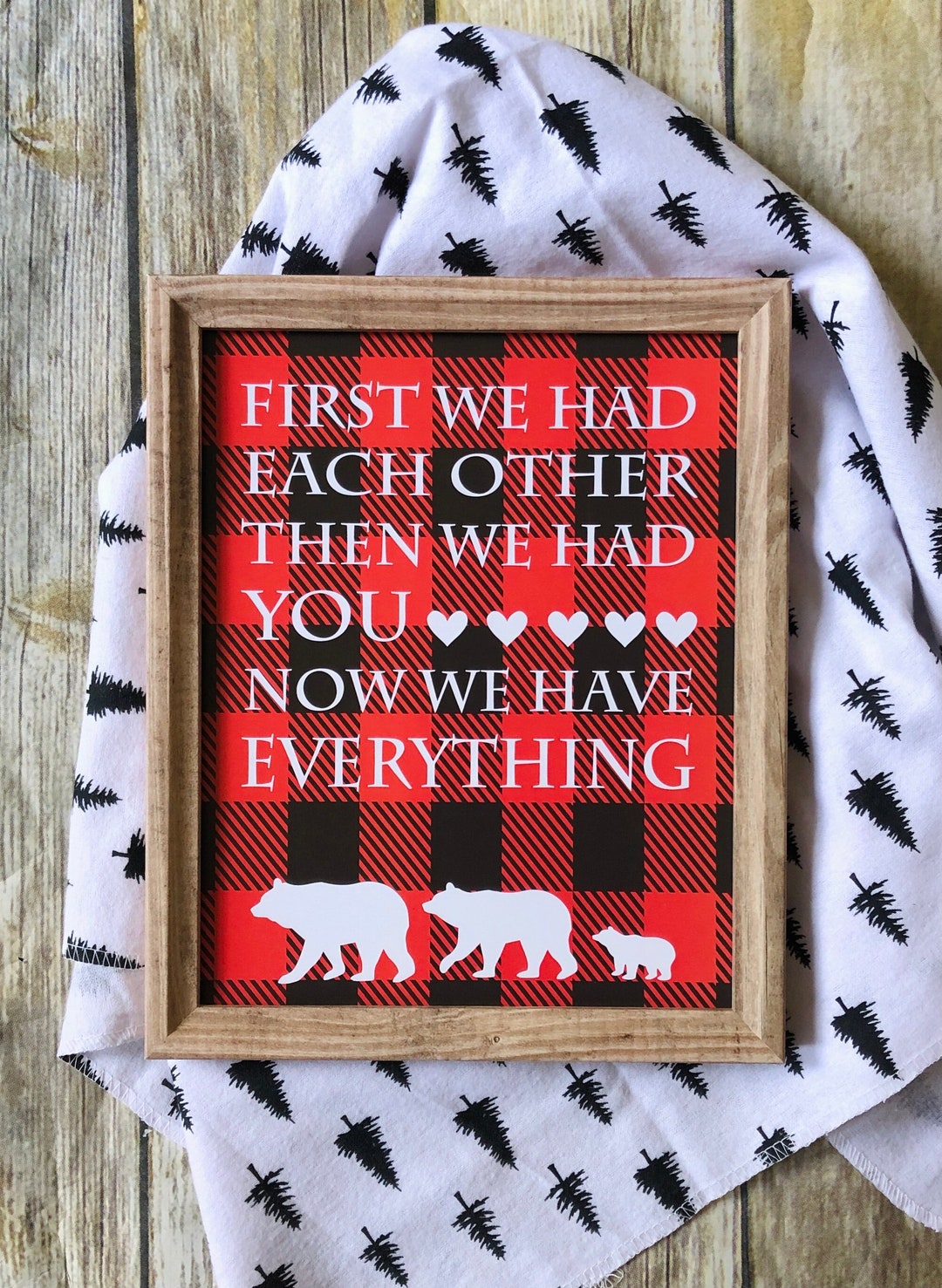 Baby Boy Bear Nursery Decor, Red and Black Buffalo Plaid Nursery Art