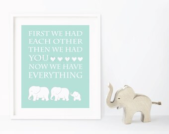 Gender Neutral Elephant Nursery Decor, Safari Animals Nursery Decor, Elephant Family Print - Unframed