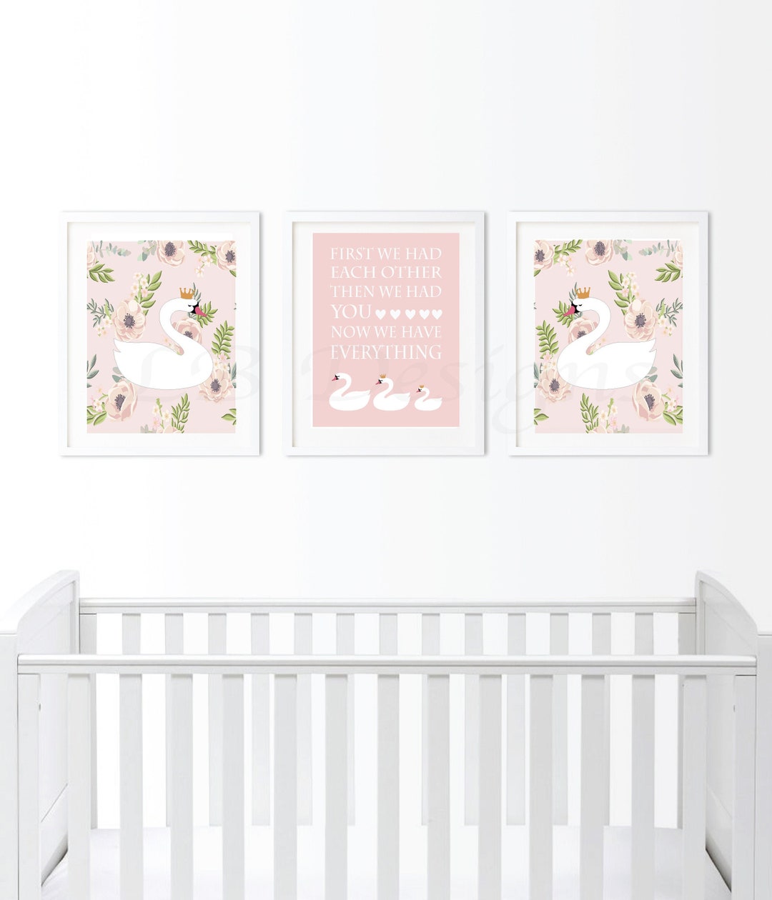 Baby Girl Swan Princess Nursery Wall Decor Blush Pink Swan Etsy