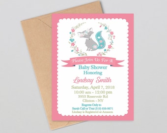 Girl Fox Baby Shower Invites, Girl Woodland Baby Shower Invitations, Printable Baby Shower Invites