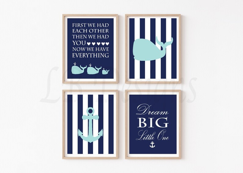 Boy Nautical Nursery Wall Art Baby Boy Whale Nursery Prints Etsy