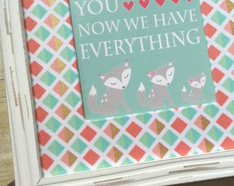 Baby Girl Woodland Fox Nursery Matted Wall Art, Girl Forest Baby Room Decor, Girl Fox Baby Shower Gift - UNFRAMED