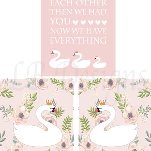 Baby Girl Swan Princess Nursery Wall Decor, Blush Pink Swan Family ...