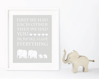 Gray Unisex Safari Elephant Nursery Print, Neutral Twin Baby Room Decor, Baby Wall Art, Elephant Family Baby Shower Gift -Unframed
