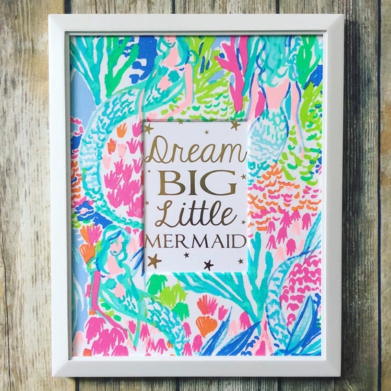 Colorful Mermaid Nursery Decor Lilly Pulitzer Mermaid Cove Fabric Gold Foil Print Preppy Girl Bedroom Decor Mermaid Bedroom