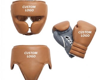Ensemble de boxe en cuir sur mesure : gants, casque, coquille (16 oz)