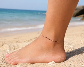2mm Tourmaline Anklet, Dainty Gemstone Beaded Anklet, Minimalist Beach Jewelry