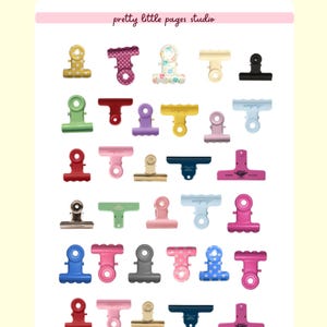 Binder Clip Stickers | Office Supply| Glossy Vinyl Sticker Sheet | Journal Planner Scrapbook Supplies