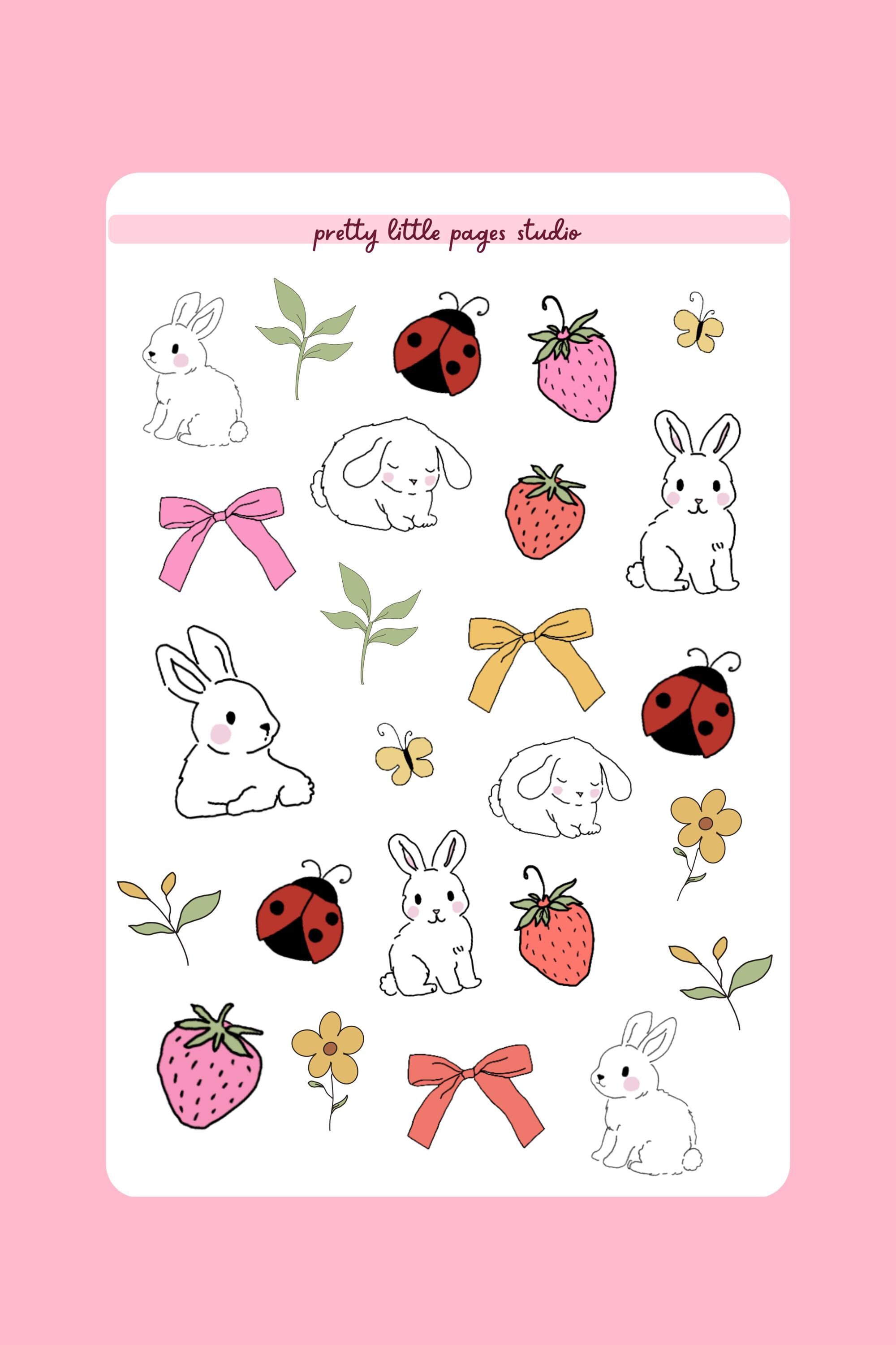 Spring Bonnie Sticker Spring Bunny Strawberry Sticker Sheet | Cottagecore Journal, Planner ...