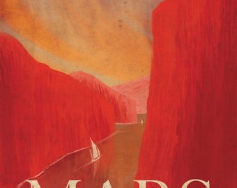 Mars Retro Planetary Travel Poster (Nacharbeit)