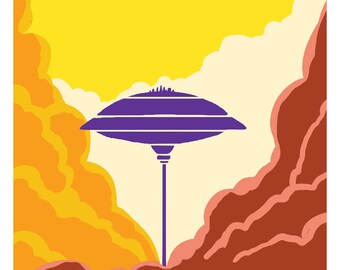 Sci-Fi Cloud City WPA Style Travel Poster