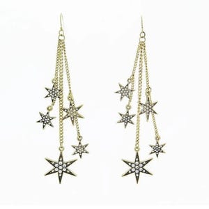 Celestial Star Dangle Earrings, Gold Duster Earrings, Pave CZ Starburst Drop Earrings, Boho North Star Chain Earrings, Celestial Bride Gift
