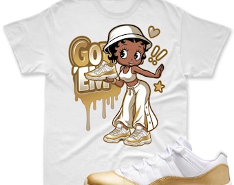 Camiseta GOT EM a juego con las Jordan 11 Low para el Día de la Madre, Camiseta a juego Jordan 11 blanca y dorada metalizada, Camiseta a juego Jordan