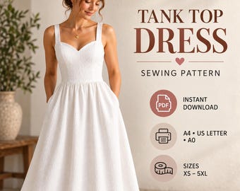 Tank Top Dress Sewing Pattern, Sweetheart Neckline, Tiered Skirt, PDF