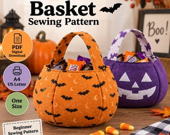 Trick or Treat Basket Sewing Pattern, Halloween Basket PDF, Fabric Treat Basket, Beginner Sewing Pattern, A4 US Letter