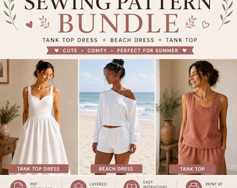 3-in-1 Sewing Pattern Bundle: Dress, Beach Dress, Tank Top (XS-XXL)