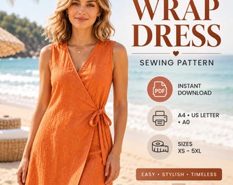 Wrap Dress Pattern, Sewing Pattern PDF, Beginner Friendly, XS-5XL, Instant Download