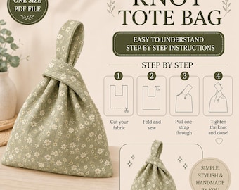 Japanese Knot Tote Bag Sewing Pattern, Reversible Asymmetrical Handles (PDF)